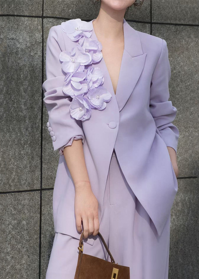 Purple Button Coat and Pants Two Pieces Set Fall