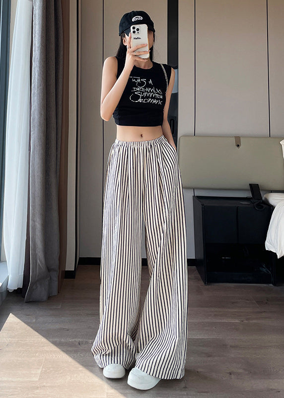 Boutique Black White Striped High Waist Wide Leg Pants Summer