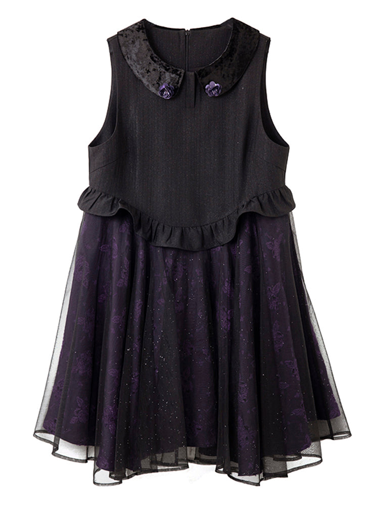 Style Purple Ruffled Jacquard Patchwork Tulle Vest Dresses Spring