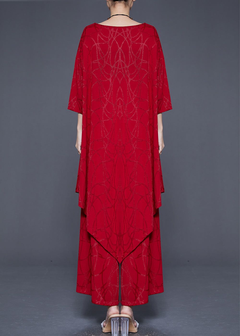 Red Asymmetrical Oversized Silk Two Pieces Set Summer