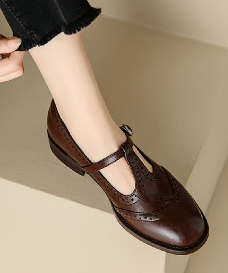 Splicing Loafers for Brown Cowhide Leather