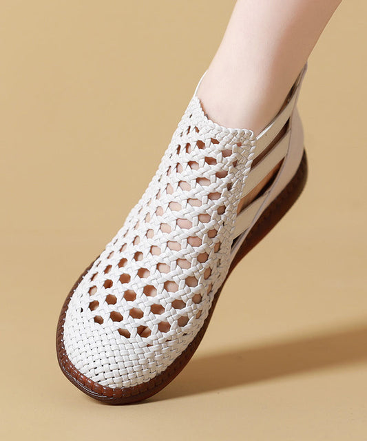 White Hollow Out Sandals Boots Knit Fabric Splicing