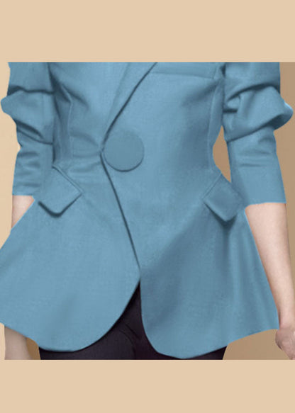 Formal Light Blue Button Peter Pan Collar Coats Long Sleeve