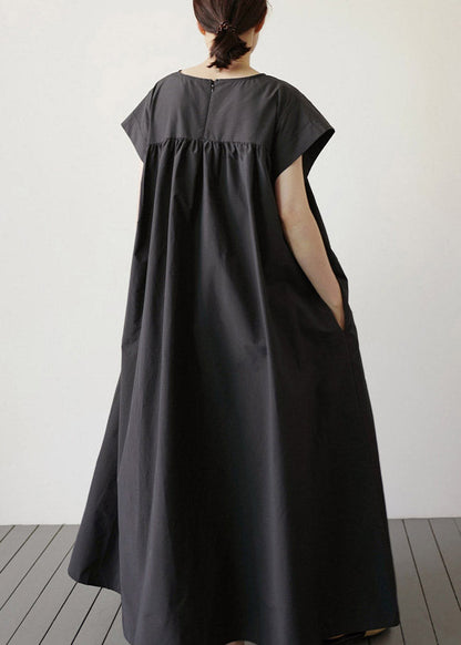Diy Black O-neck Patchwork Maxi Dress Short Sleeve