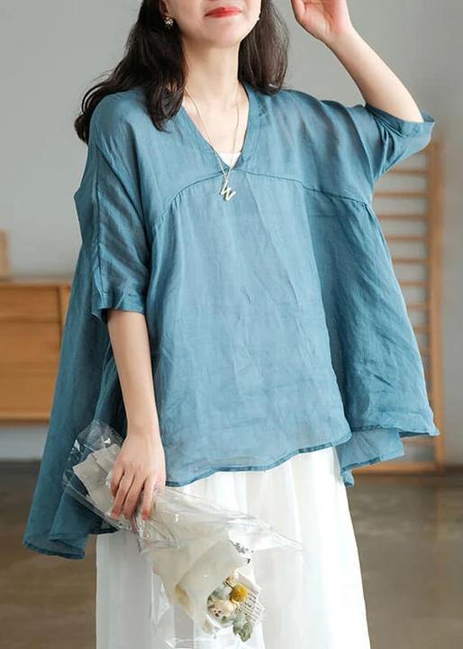 Ramie Lace-up Pure Color Irregular T-shirt