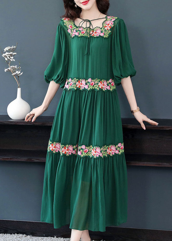 Green Embroideried Silk Dress