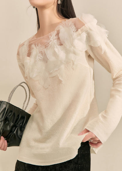 White Feather Knit Sweaters Spring