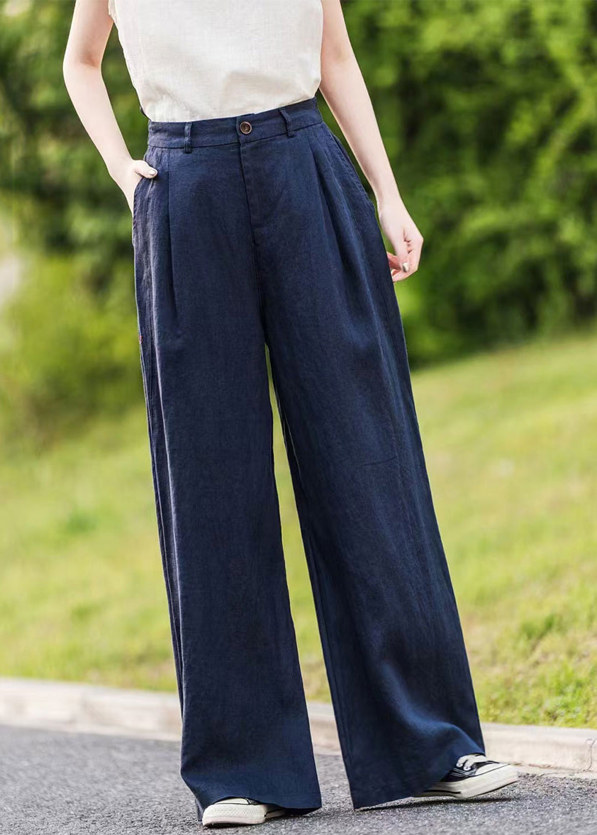 Green Pockets Linen Straight Pants Summer