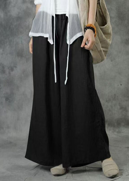 Khaki Elastic Waist Pockets Wide Leg Pants Summer