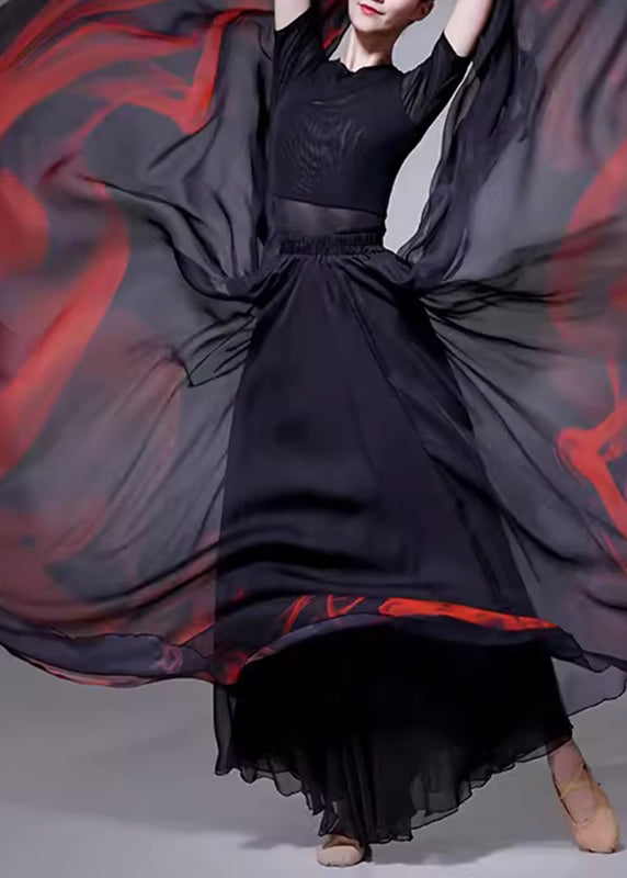 Black Tie Dye Layered Silk a Line Skirt