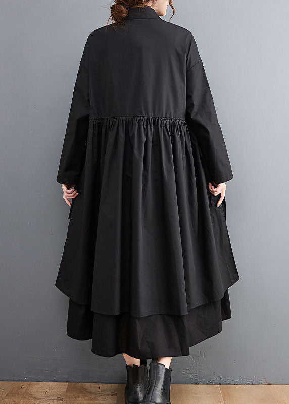 Fine Black Peter Pan Collar Patchwork Cotton Shirts Dress Spring