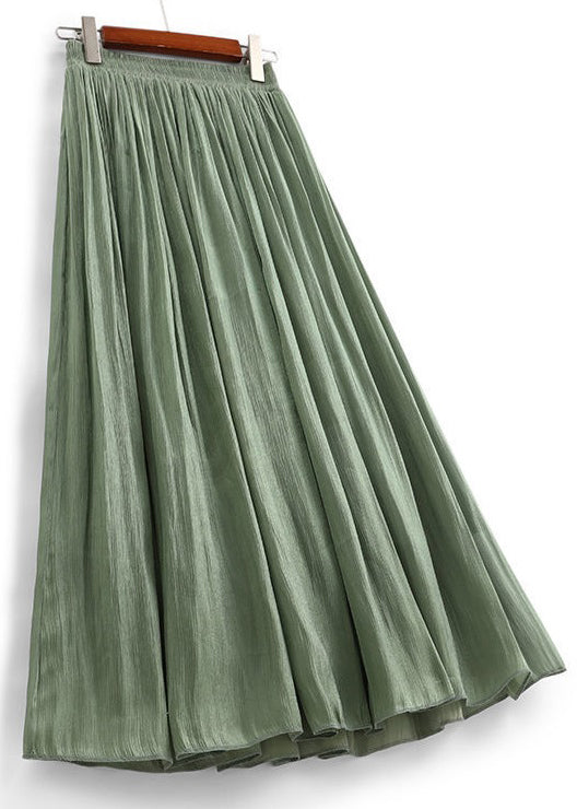 Simple Green Elastic Waist Cotton Skirt Summer