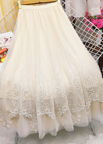 Apricot Asymmetrical Patchwork Lace Tulle Skirt Summer