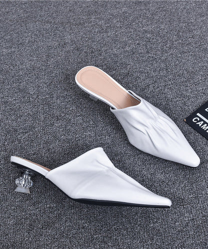 Rose Chunky Heels Slide Sandals Pointed Toe