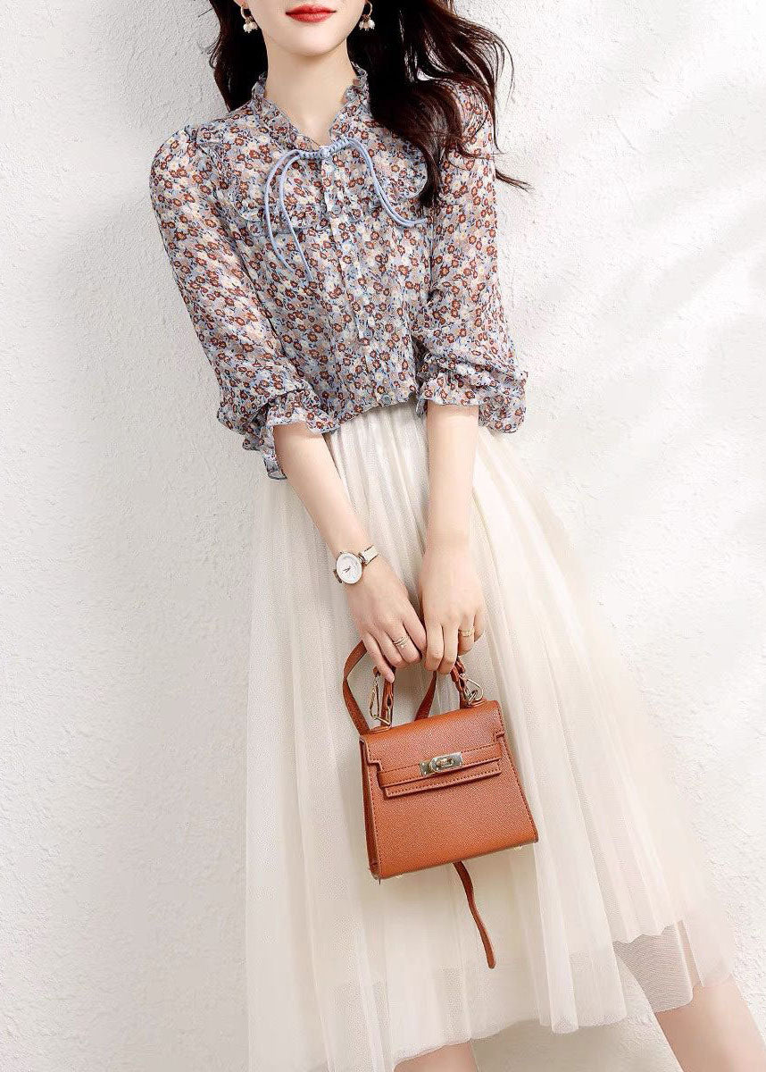 Ruffled Patchwork Chiffon Shirt Tops Spring