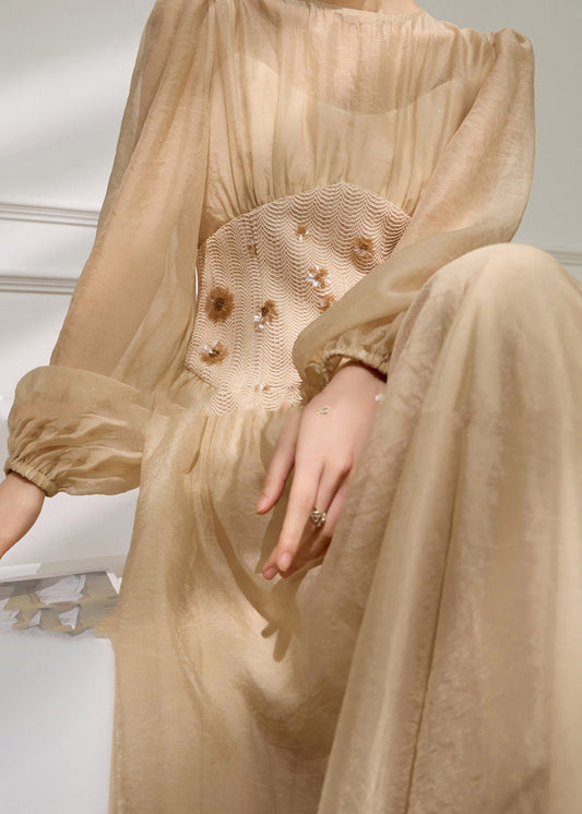 Modern Beige Tulle Patchwork Tunic Maxi Dresses Spring