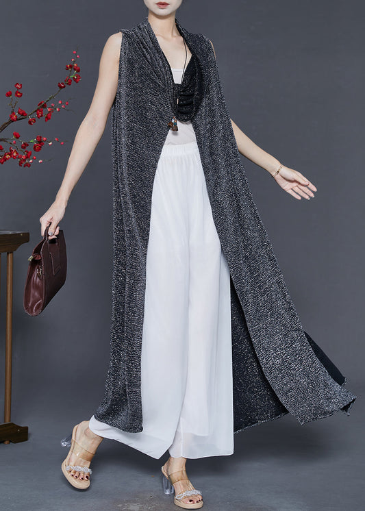 Black Turtle Neck Sequins Long Cardigan Spring