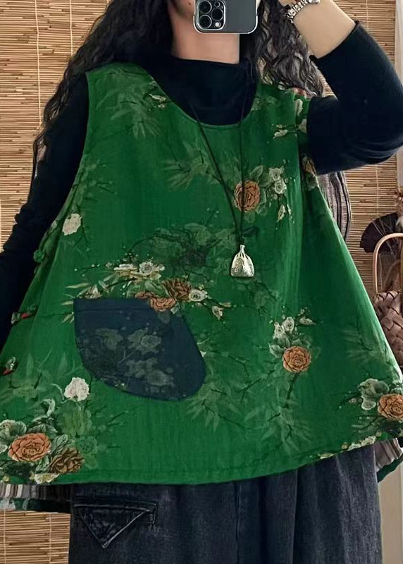 Red O-neck Print Fine Cotton Filled Vest Sleeveless