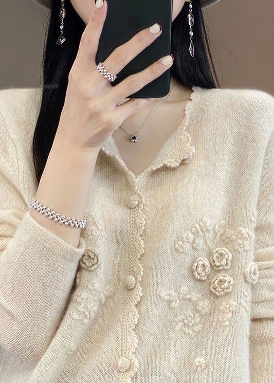Apricot Rose Button Cashmere Knit Cardigans Long Sleeve