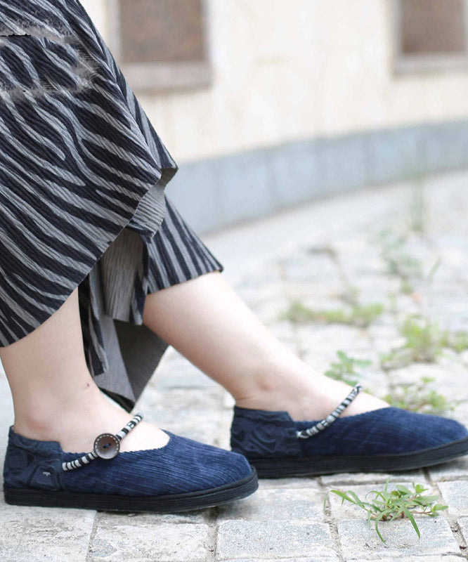 Green Flat Feet Shoes Cotton Fabric Buckle Strap Flat Shoes