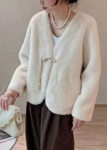 Purple V Neck Tassel Faux Fur Short Jacket Winter