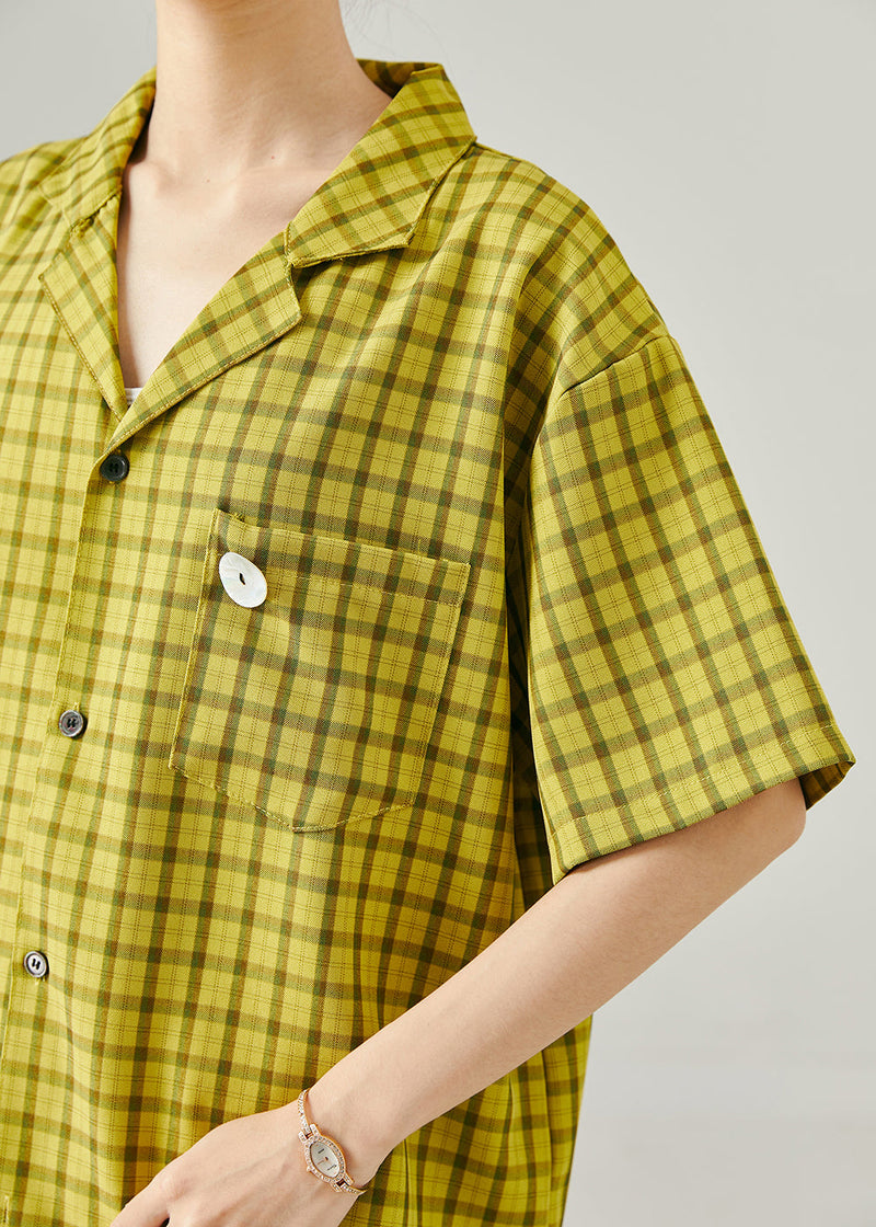 Green Oversized Plaid Cotton Two Pieces Set Summer