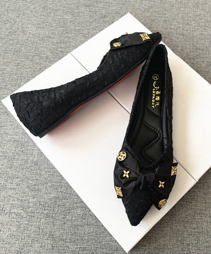 Black Bow Splicing Flat Shoes Pointed Toe