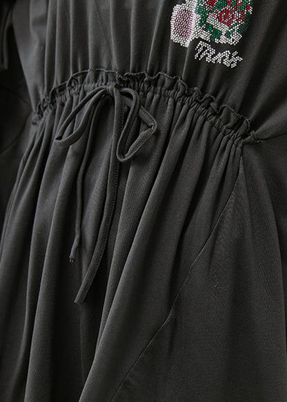 Italian Black Ruffled Cinched Cotton Two Pieces Set Summer