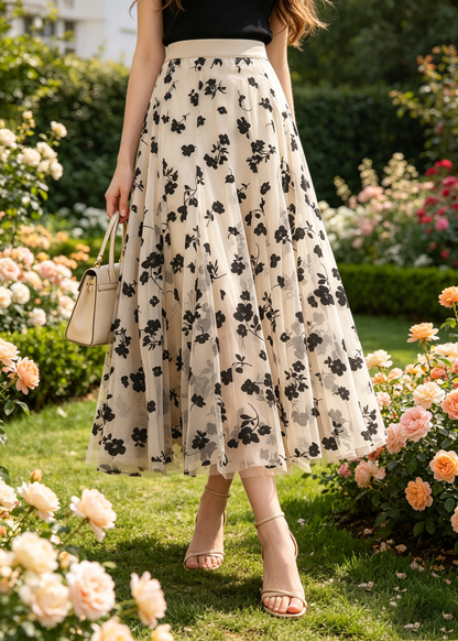 Apricot Wrinkled Loose Tulle Skirts High Waist Spring