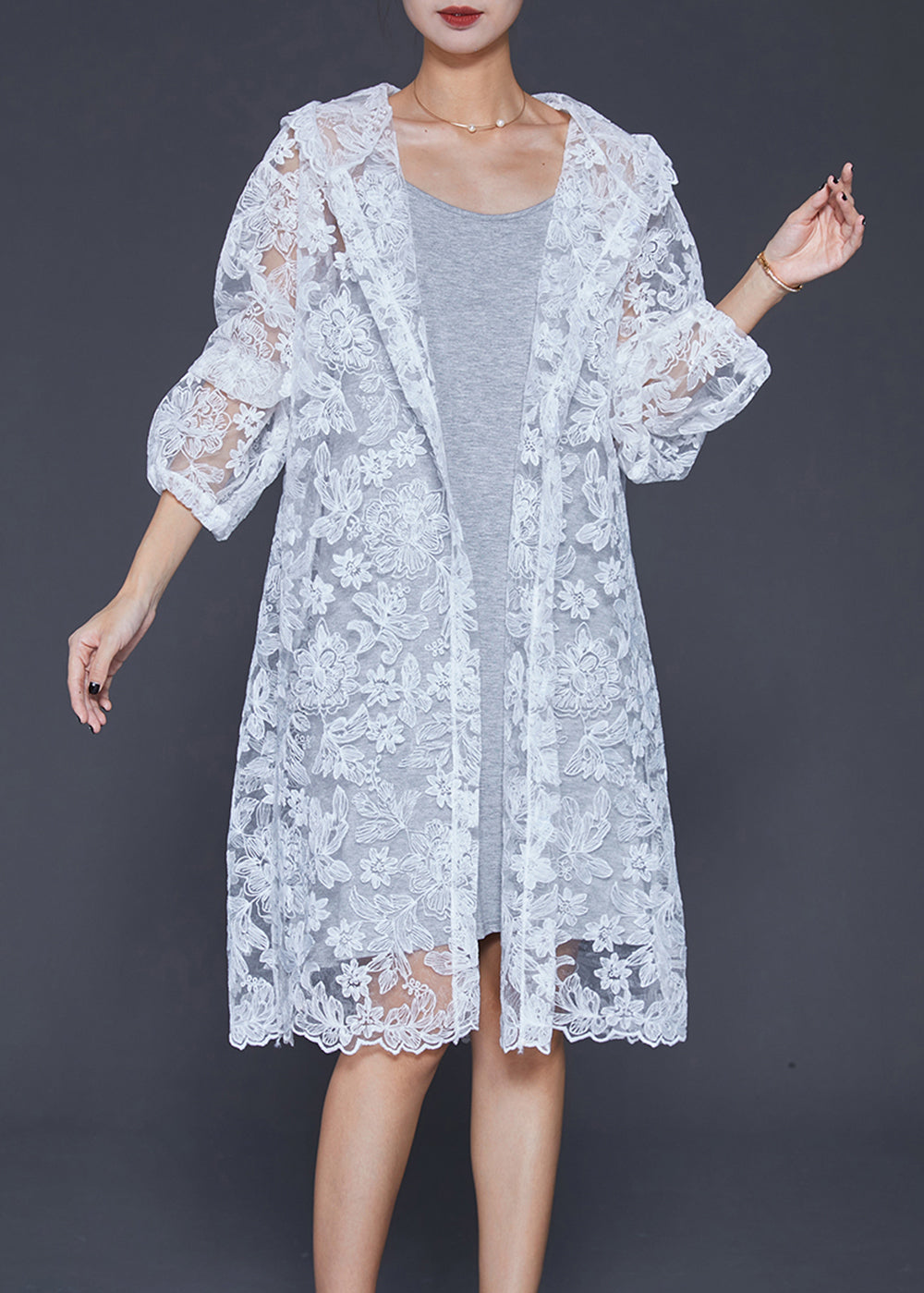 Italian White Embroideried Hollow Out Lace Upf 50+ Cardigan Summer