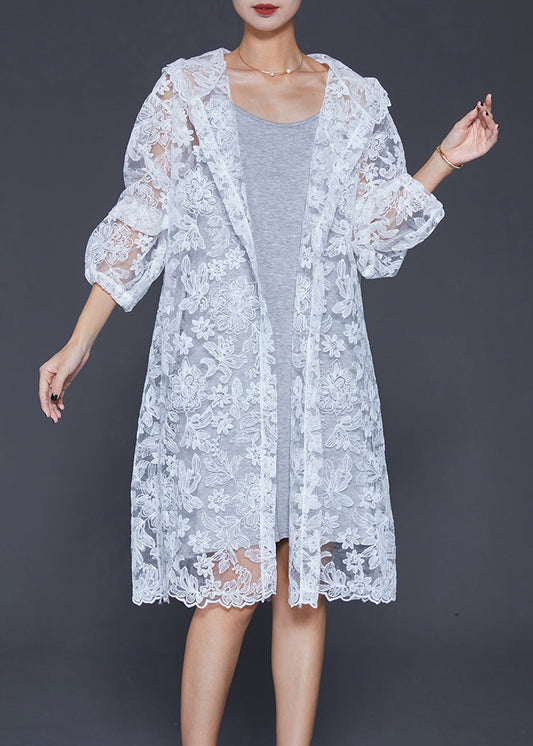 Italian White Embroideried Hollow Out Lace Upf 50+ Cardigan Summer