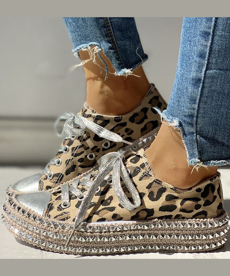 Leopard Print Splicing Flat Shoes for Cotton Fabric