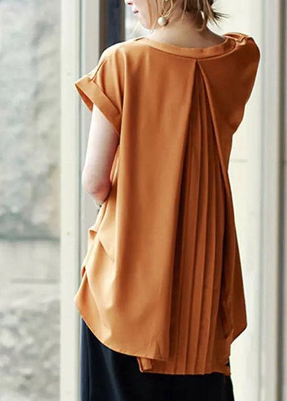 Caramel V Neck Chiffon T Shirt Short Sleeve