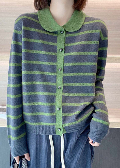 Rose Peter Pan Collar Striped Cashmere Cardigan Spring