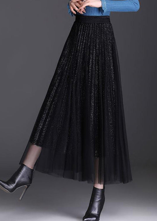 Black Elastic Waist Tulle a Line Skirts Spring