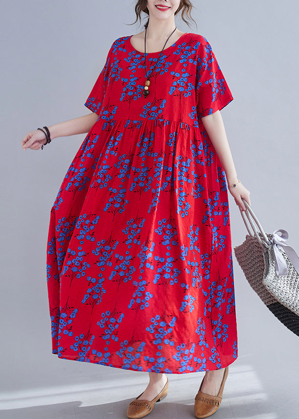 Red Print Patchwork Maxi Dresses Short Sleeve