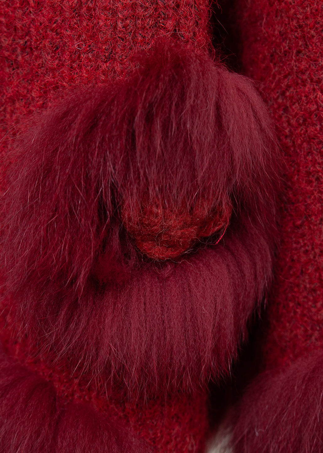 Red Decorated Patchwork Fox Fur Knit Cardigan Winter