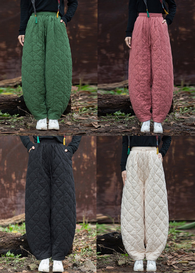 New Black Pockets High Waist Cotton Filled Pants