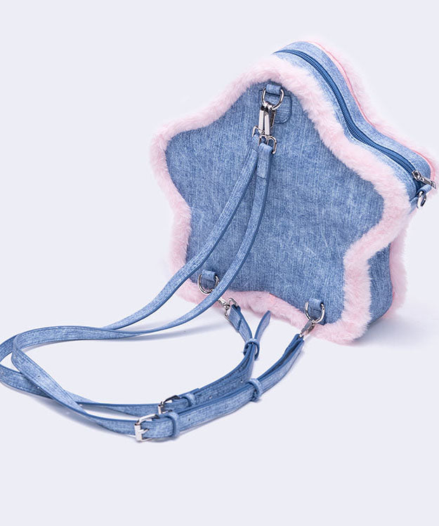 Blue Star Shaped Patchwork Denim Backpack Bag