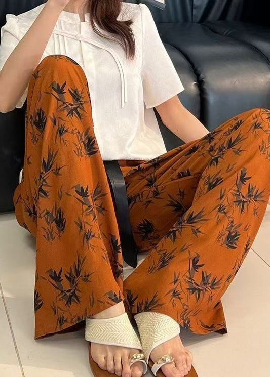 Elastic Waist Print Cotton Straight Pants Summer
