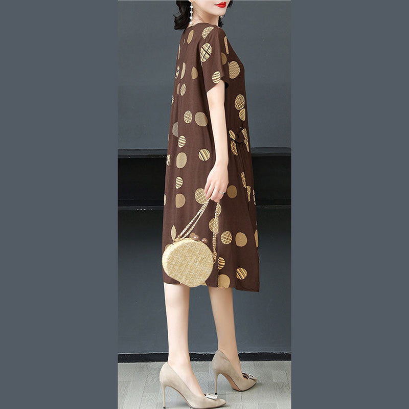 Coffee Dot Cotton Linen Summer Maxi Dresses