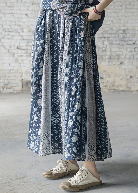 Brief Colorblock Elastic Waist Pocket Print Linen Skirts Spring