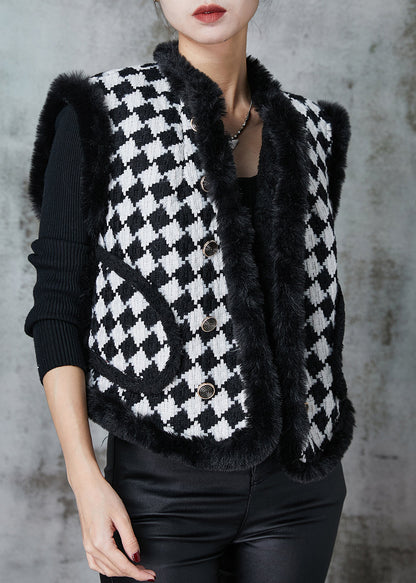 Black Plaid Warm Fleece Vests Spring