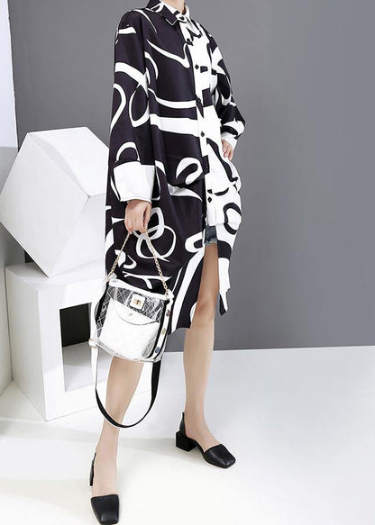 New Long Sleeve Black and White Woman Autumn Unique Shirt Dress