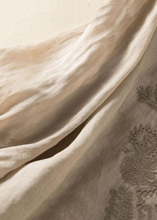 Apricot Embroideried Wrinkled Patchwork Cotton T Shirt Summer