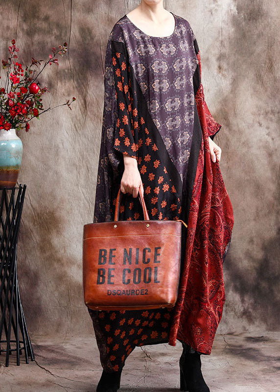 Classy Blue Patchwork Bat Wing Sleeve Silk Dress Spring
