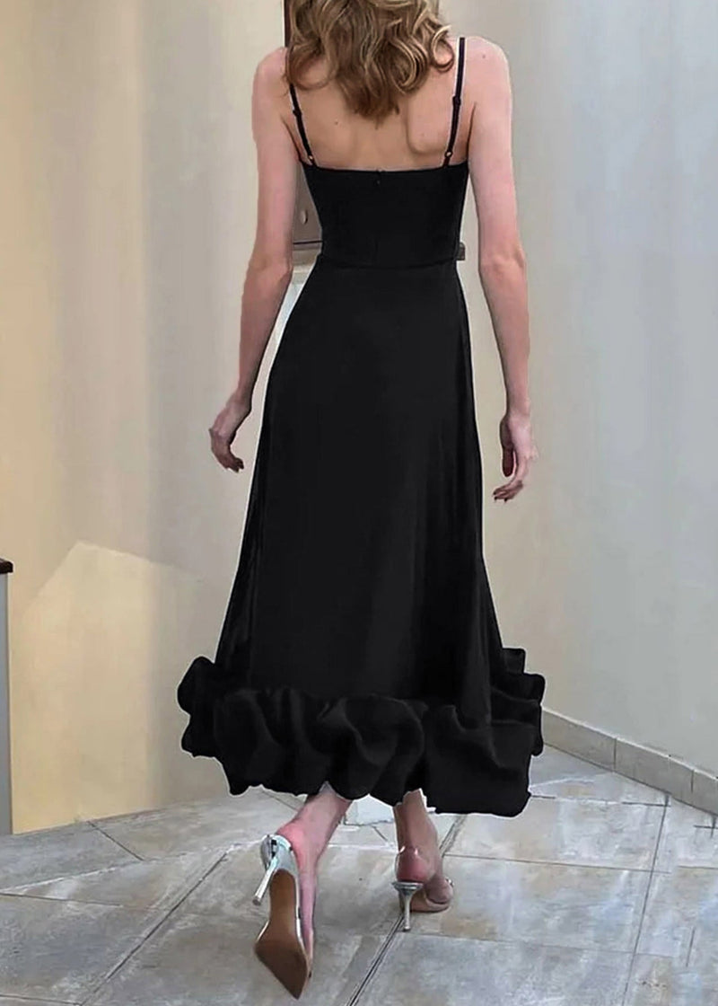 New Black Cold Shoulder Cotton Spaghetti Strap Dress Sleeveless