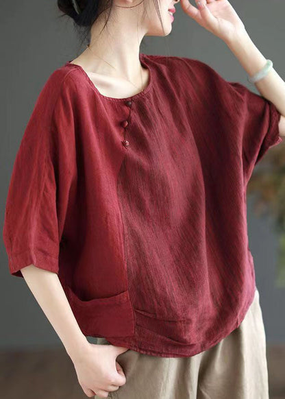 Versatile Coffee O Neck Linen T Shirts Half Sleeve