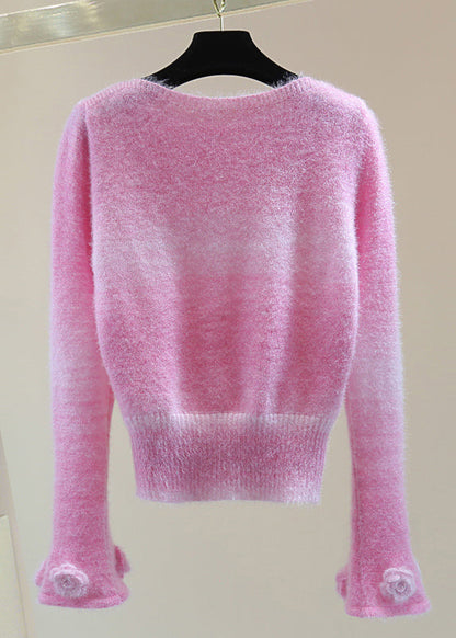 Pink Thick Cotton Knit Sweaters Winter