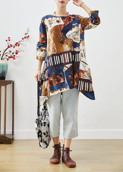Navy Oversized Tie Dye Cotton Shirt Dress Fall